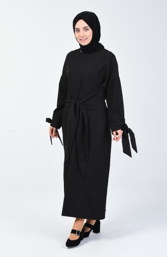 Önden Bağlamalı Elbise 0051-04 Siyah