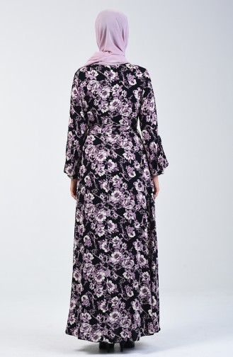 Gemustertes Viskose Kleid 4533-02 Dunkelblau Lila 4533-02