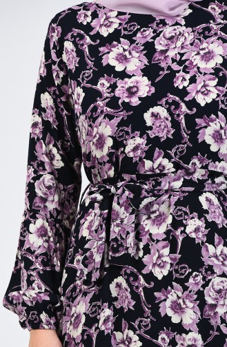 Gemustertes Viskose Kleid 4533-02 Dunkelblau Lila 4533-02