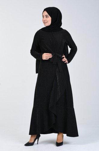 Volanlı Elbise 5116-03 Siyah