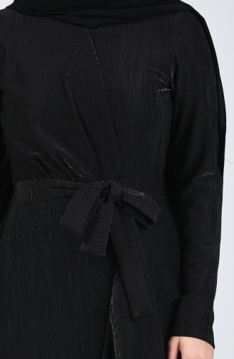 Volanlı Elbise 5116-03 Siyah