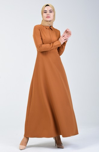 Robe Évasée à Col Pointu 301328-02 Moutarde 301328-02