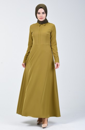 Pointed Collar Flared Dress 301328-03 Oil Green 301328-03