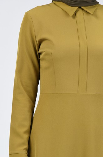 فستان كلوش بياقة مدببة أخضر زيتي 301328-03