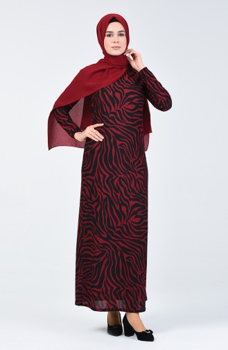 فستان منقوش أحمر كلاريت 8859-05