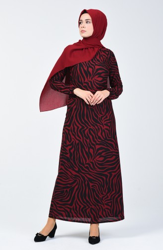 Gemustertes Kleid 8859-05 Weinrot 8859-05