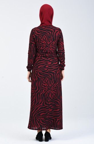 Patterned Dress 8859-05 Burgundy 8859-05