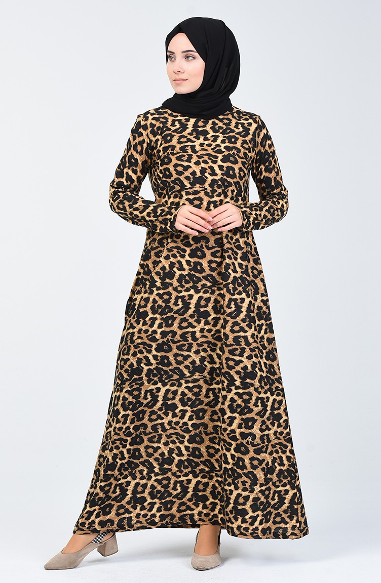 Leopar Desenli Elbise 7993 01 Siyah 7993 01 Sefamerve