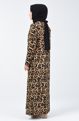 Leopar Desenli Elbise 7993-01 Siyah
