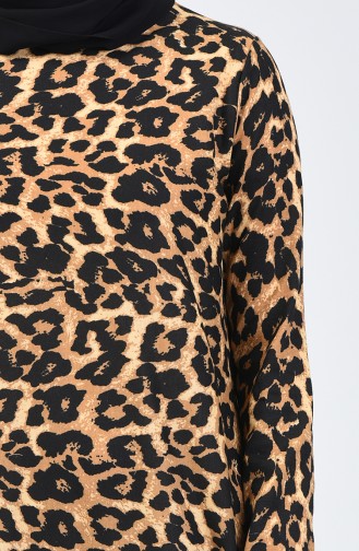 Leopar Desenli Elbise 7993-01 Siyah