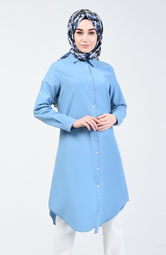 Düğmeli Tunik 2514-01 İndigo