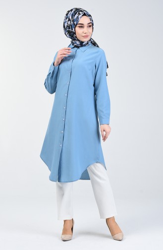 Düğmeli Tunik 2514-01 İndigo