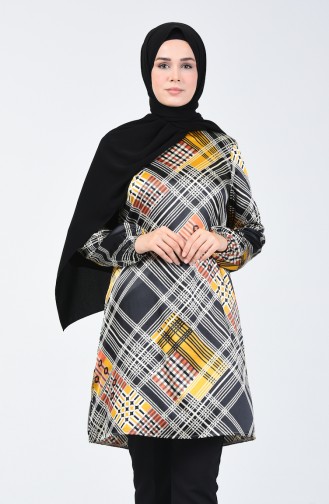 Desenli Saten Tunik 2067-01 Siyah