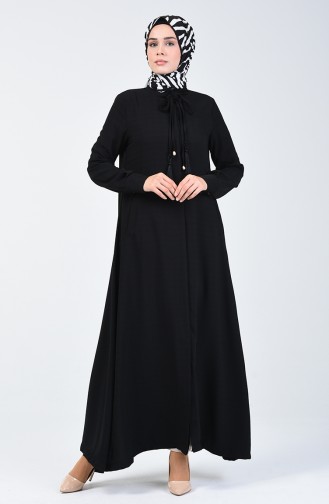 Abaya Détail Franges 6756A-01 Noir 6756A-01