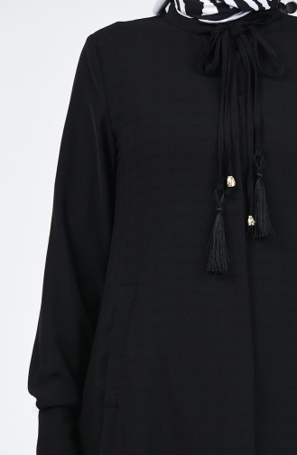 Abaya Détail Franges 6756A-01 Noir 6756A-01