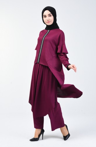 Tunik Pantolon İkili Takım 4374-01 Mürdüm