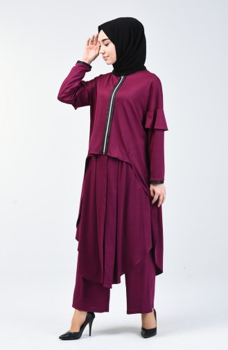 Tunik Pantolon İkili Takım 4374-01 Mürdüm