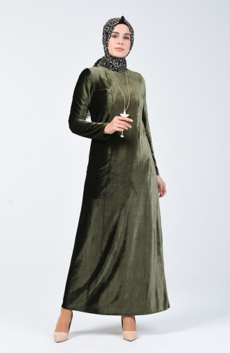 فستان مخمل كاكي 5120-02