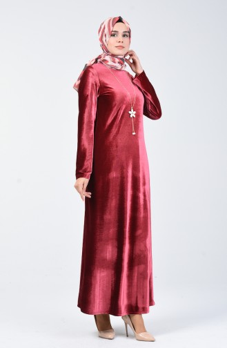 فستان مخمل وردي فاتح 5120-05