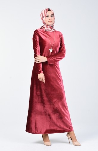 فستان مخمل وردي فاتح 5120-05