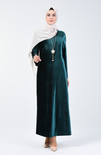 Kadife Elbise 5120-06 Zümrüt Yeşil
