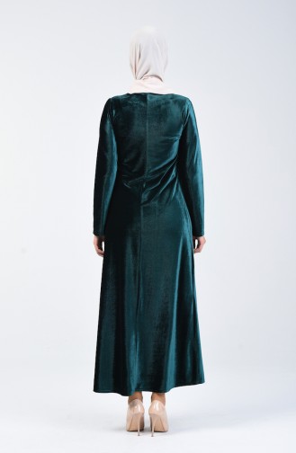 Kadife Elbise 5120-06 Zümrüt Yeşil