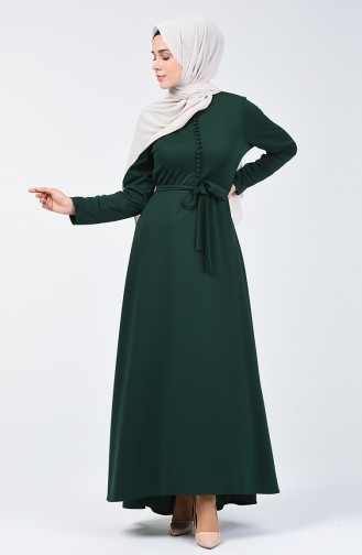 Button Detailed Dress 1425-04 Emerald Green 1425-04