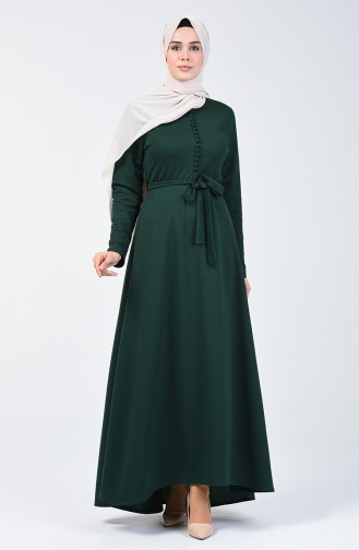 Button Detailed Dress 1425-04 Emerald Green 1425-04