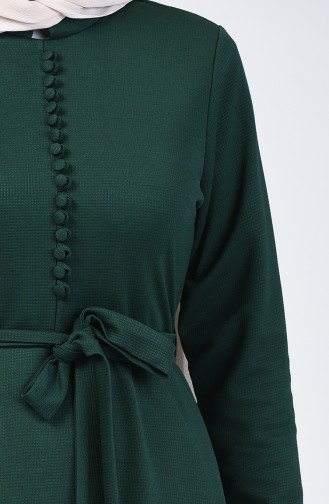 Düğme Detaylı Elbise 1425-04 Zümrüt Yeşili