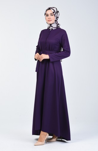 Button Detailed Dress 1425-05 Purple 1425-05