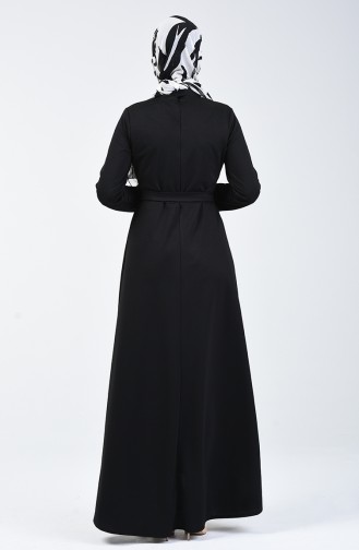 Knopf detailliertes Kleid 1425-06 Schwarz 1425-06