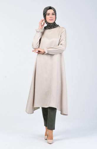 Asymmetrische Tunika mit elastischer Arm  1362TNK-01 Beige 1362TNK-01