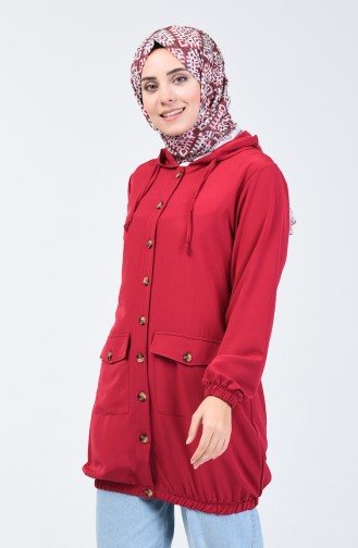 Kapüşonlu Düğmeli Tunik 1303-02 Bordo