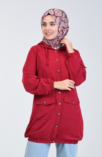 Kapüşonlu Düğmeli Tunik 1303-02 Bordo 1303-02