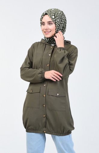 Kapüşonlu Düğmeli Tunik 1303-04 Haki
