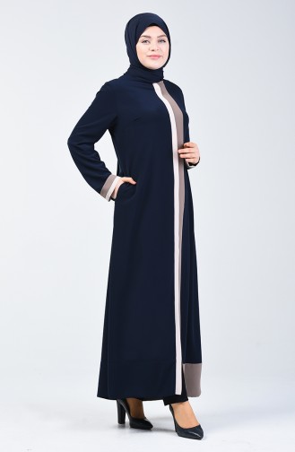 Abaya à Fermeture Grande Taille 0129-01 Bleu Marine 0129-01