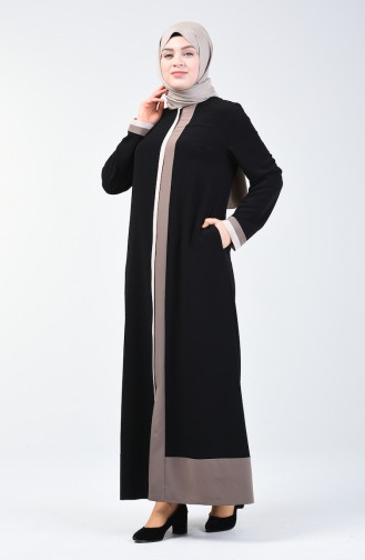 Abaya à Fermeture Grande Taille 0129-02 Noir 0129-02