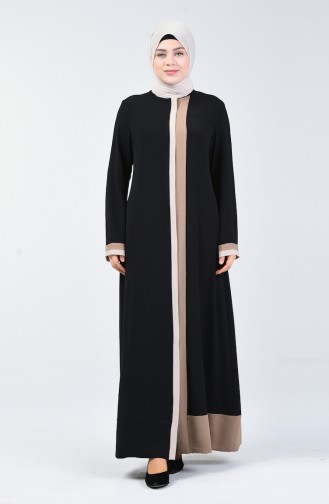 Abaya à Fermeture Grande Taille 0129-03 Noir Vison 0129-03