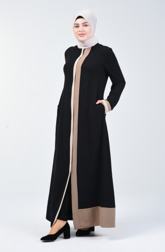 Grösse Grosse Abaya mit Reissverschluss  0129-03 Schwarz Nerz 0129-03