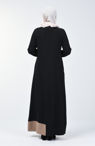 Abaya à Fermeture Grande Taille 0129-03 Noir Vison 0129-03