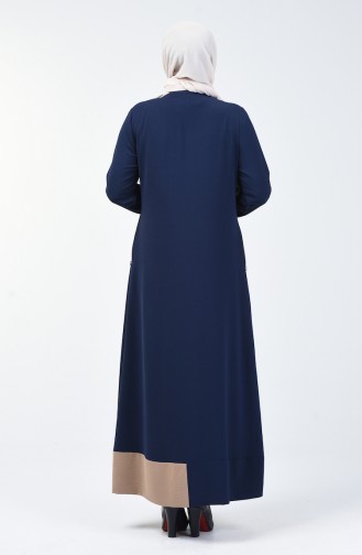 Abaya à Fermeture Grande Taille 0129-04 Bleu Marine Vison 0129-04