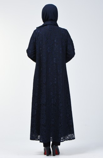 Abaya de Soirée à Dentelle Grande Taille 0390-02 Bleu Marine 0390-02