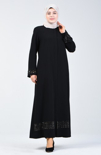 Abaya de Soirée à Dentelle Grande Taille 5500-01 Noir 5500-01