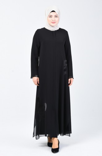 Abaya de Soirée Grande Taille 8049-01 Noir 8049-01