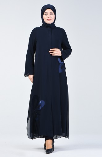 Abaya de Soirée Grande Taille 8049-02 Bleu Marine 8049-02