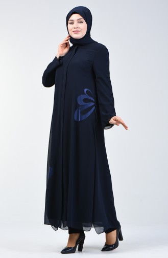 Abaya de Soirée Grande Taille 8049-02 Bleu Marine 8049-02