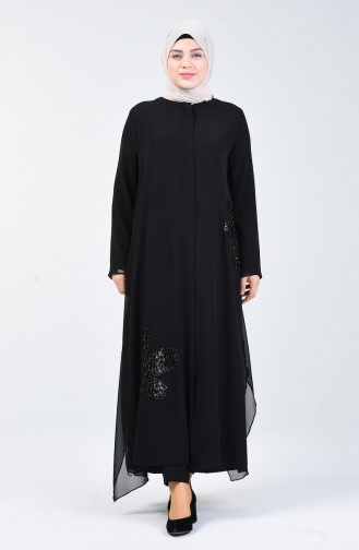 Abaya de Soirée Grande Taille 8049A-01 Noir 8049A-01