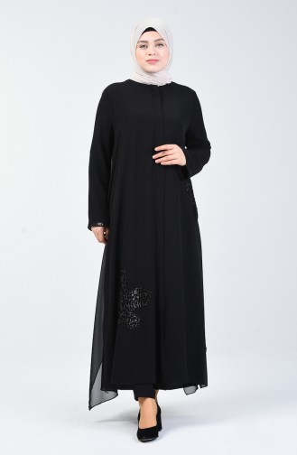 Abaya de Soirée Grande Taille 8049A-01 Noir 8049A-01