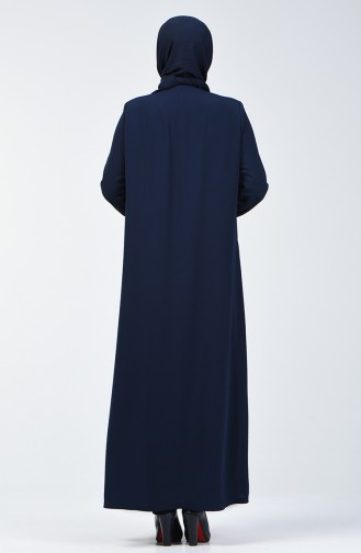 Abaya İmprimée de Pierre Grande Taille 9180-01 Bleu Marine 9180-01