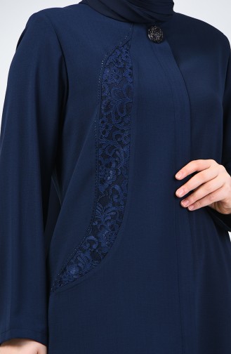 Abaya İmprimée de Pierre Grande Taille 9180-01 Bleu Marine 9180-01